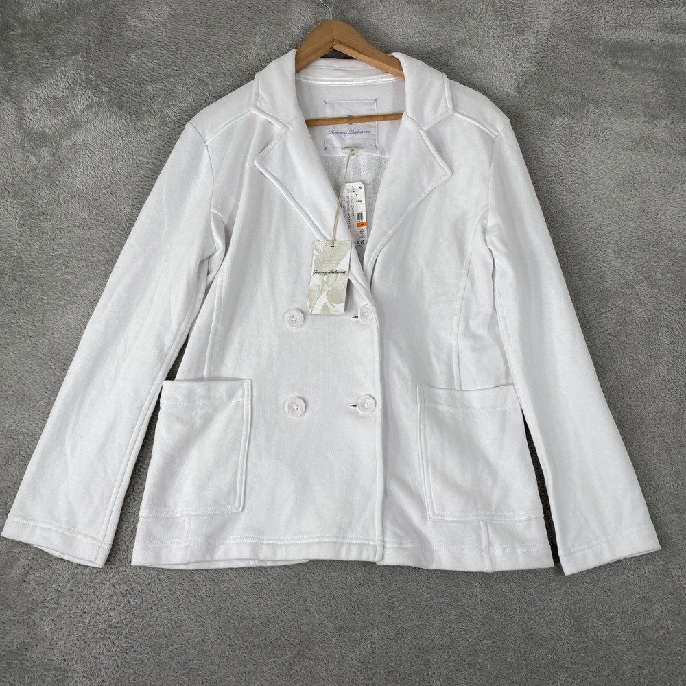 Tommy Bahama Peacoat Womens Small White French Terry Double Breasted Coastal